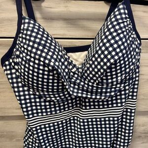 Draper James Navy and White Checkered One-Piece Swimsuit